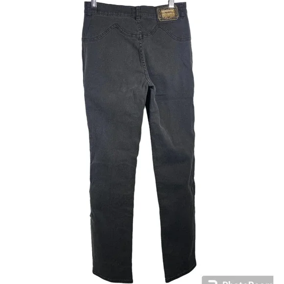 Vintage Lawman Cut Out Sides Studded Slim Fit Western Jeans Black VTG Size 7 - Picture 2 of 11